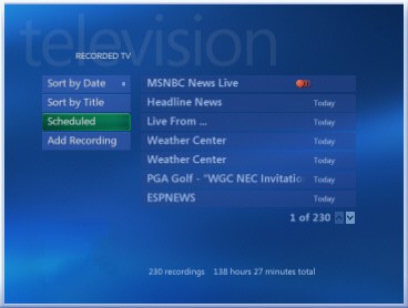 Recorded TV page with Scheduled selected