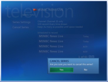 Cancel Series dialog box with Yes selected