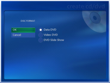 Disc Format page with OK selected