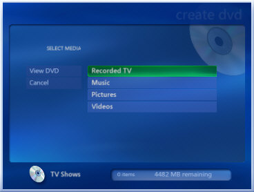 Select Media page with Recorded TV selected