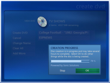 Creation Progress dialog box with OK selected