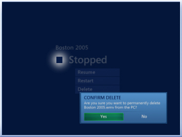 Stopped page and the Confirm Delete dialog box with Yes selected